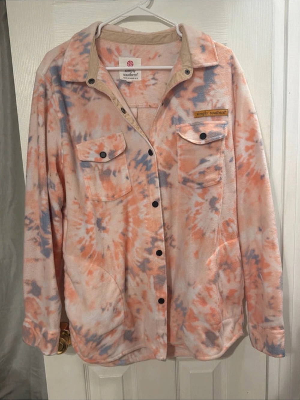Simply Southern Peach & Gray Tie-Dye Fleece Shacket